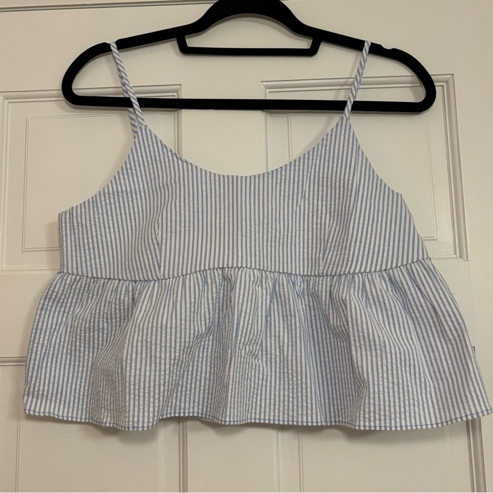 NWT Blue & White Striped Peplum Cami Top – Size Medium